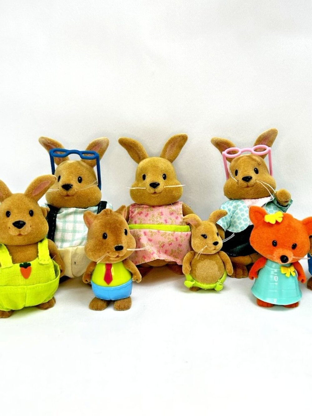 Lil Woodzeez Cottonball Rabbit Family & Bobleez Fox Lot of 8 Toys